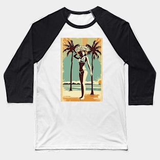 i love retro themed beach palm and girl design Baseball T-Shirt